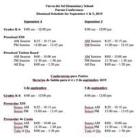 Parent Conferences Dismissal Schedule