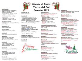 December 2019 Calendar of Events