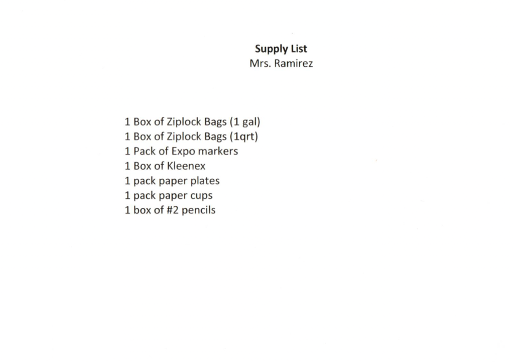Mrs. Ramirez Supply List