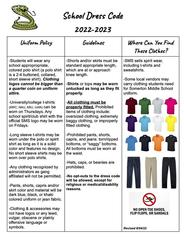 Updated. Dress Code and Suggested Supplies Somerton Middle School